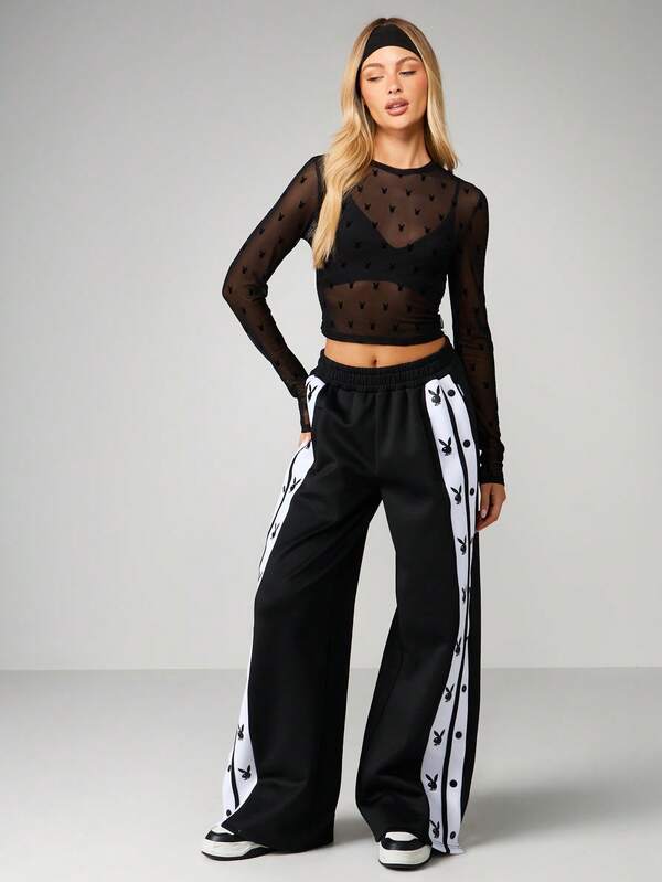 Missguided Missguided X Playboy Mesh Long Sleeve Top With Bunny Print