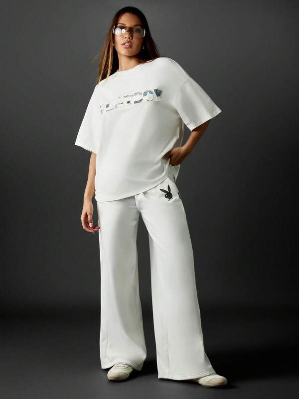 Missguided Missguided X Playboy Metallic Logo Oversized T-Shirt With Bunny Print