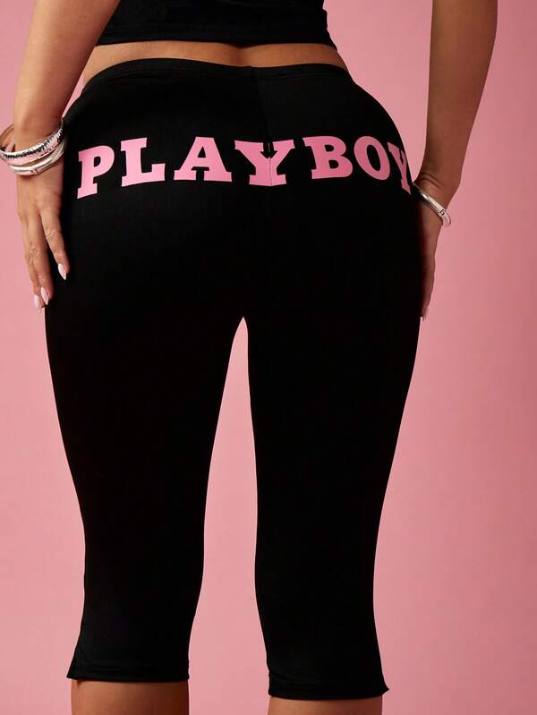 Missguided Missguided X Playboy Mid Length Capri Stretch Comfort Fit Leggings