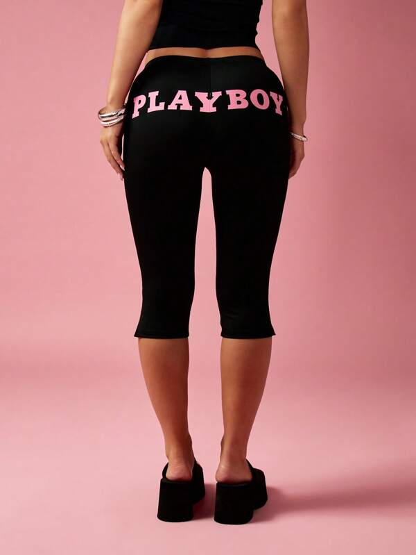 missguided Missguided x Playboy Mid Length Capri Stretch Comfort Fit Leggings