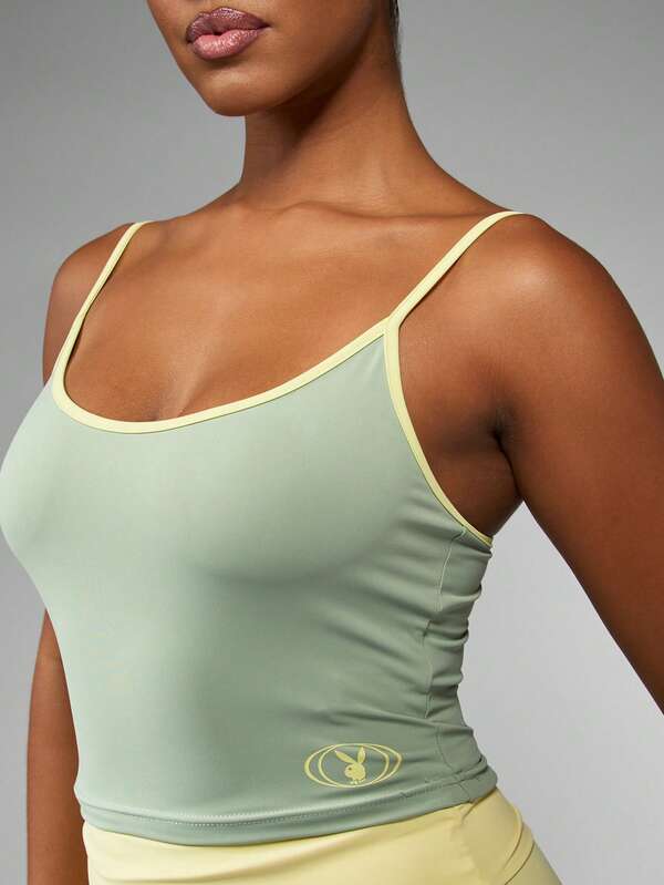 Missguided Missguided X Playboy Mint Green Cami Tank With Yellow Trim