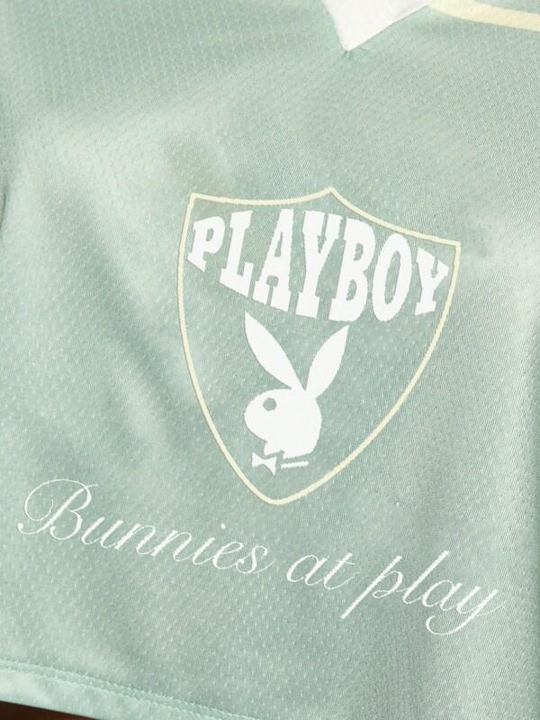 Missguided Missguided X Playboy Mint Green Y2K Aesthetic Crop Sports Short Sleeve T-Shirt