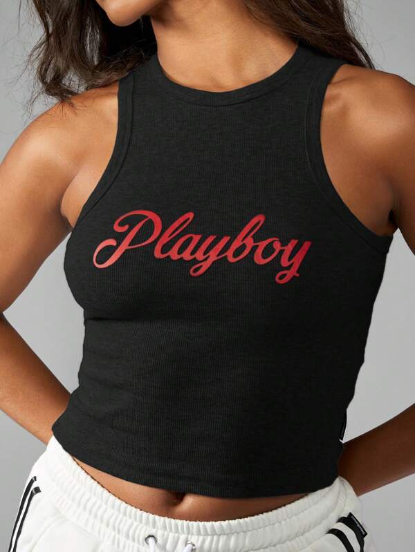 Missguided Missguided X Playboy MISSGUIDED Basic Running Racerback Sleeveless Crop Tank Top Vest