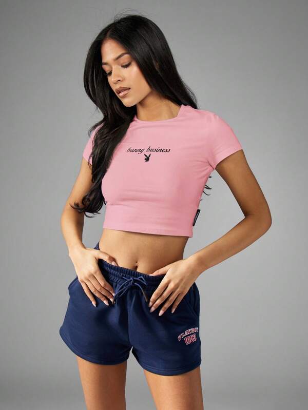 Missguided Missguided X Playboy MISSGUIDED Bunny Business Graphic Baby Tee Crop Top