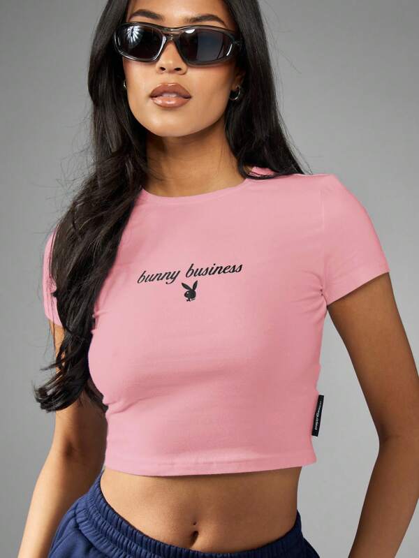 missguided Missguided x Playboy MISSGUIDED Bunny Business Graphic Baby Tee Crop Top
