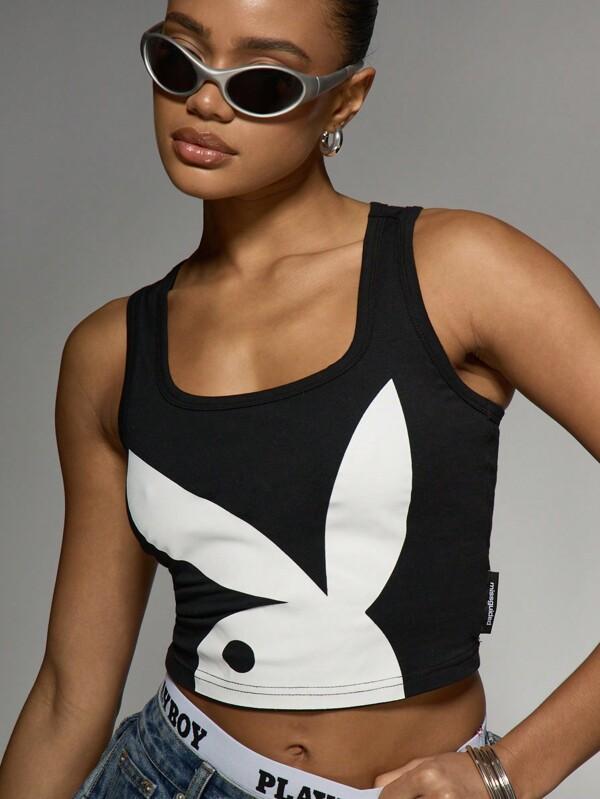missguided Missguided x Playboy MISSGUIDED Bunny Logo Crop Tank Top With Scoop Neck