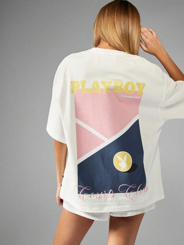 Missguided Missguided X Playboy MISSGUIDED Bunny Logo Oversized Casual Street Style T-Shirt