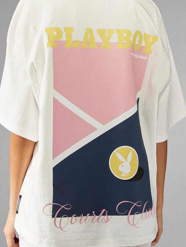 Missguided Missguided X Playboy MISSGUIDED Bunny Logo Oversized Casual Street Style T-Shirt