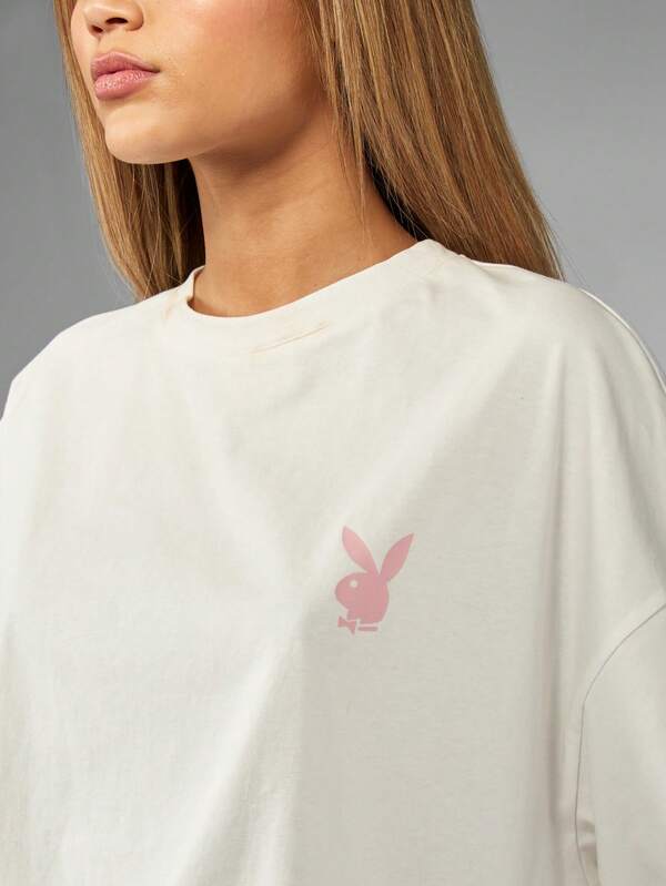 Missguided Missguided X Playboy MISSGUIDED Bunny Logo Oversized Casual Street Style T-Shirt