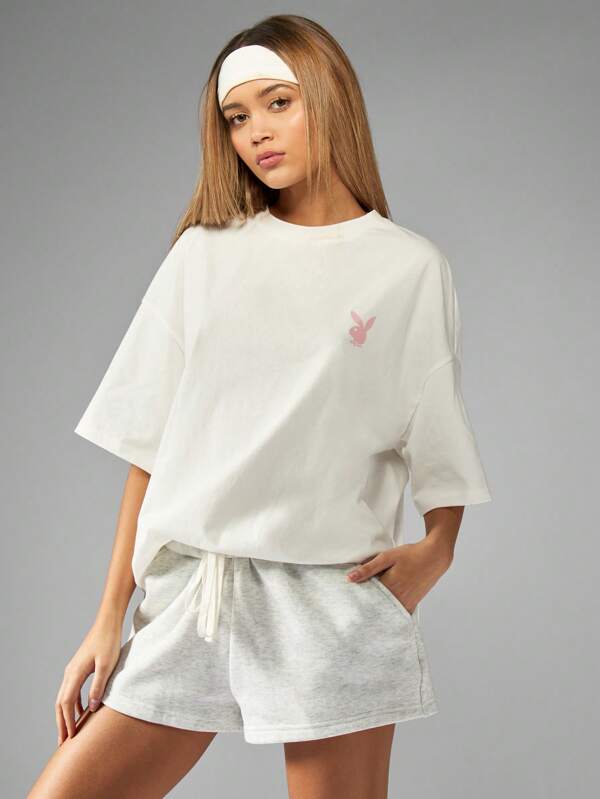 missguided Missguided x Playboy MISSGUIDED Bunny Logo Oversized Casual Street Style T-Shirt
