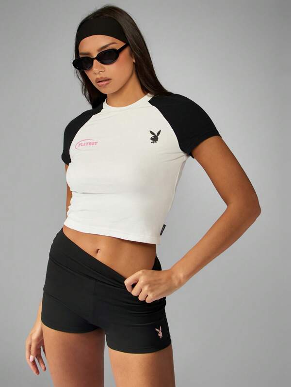 Missguided Missguided X Playboy MISSGUIDED Bunny Logo Raglan Baby Tee Crop Top Style