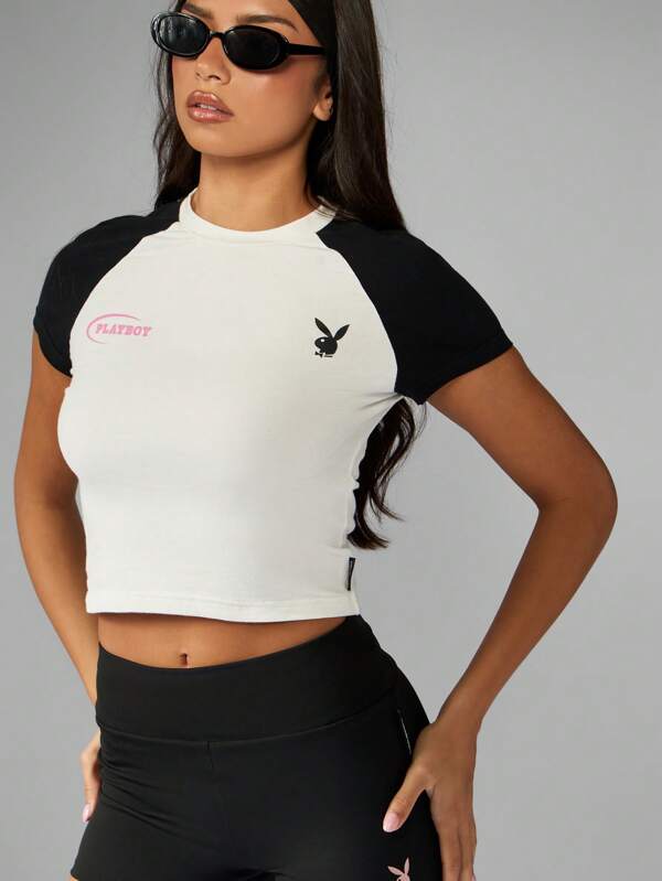 missguided Missguided x Playboy MISSGUIDED Bunny Logo Raglan Baby Tee Crop Top Style