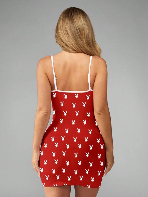 Missguided Missguided X Playboy MISSGUIDED Bunny Print Mini Cami Dress With Contrast Trim