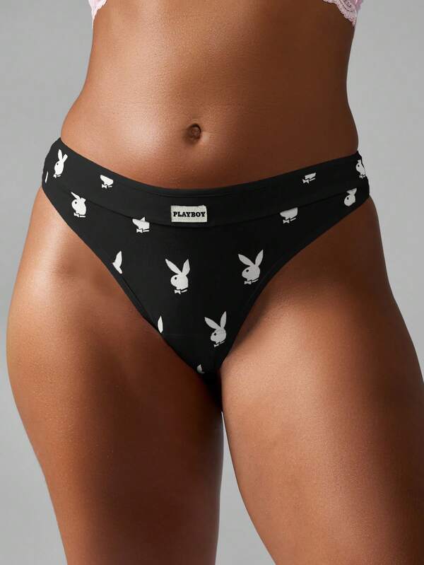 Missguided Missguided X Playboy MISSGUIDED Bunny Print Thong Brief Underwear