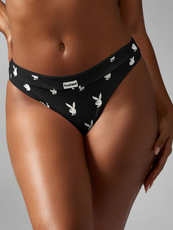missguided Missguided x Playboy MISSGUIDED Bunny Print Thong Brief Underwear