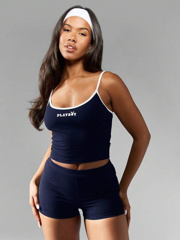 missguided Missguided x Playboy MISSGUIDED Cami Crop Top And High Waist Shorts With Logo Design