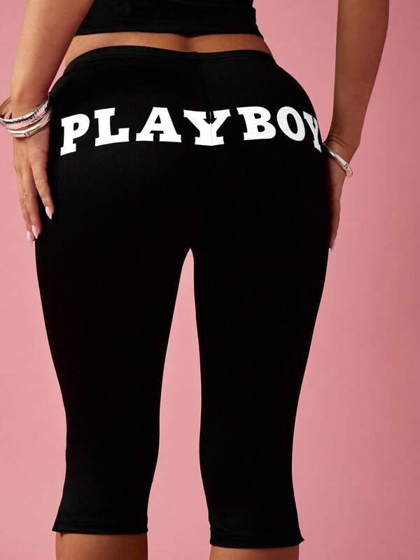 Missguided Missguided X Playboy MISSGUIDED Capri Leggings With Logo Print