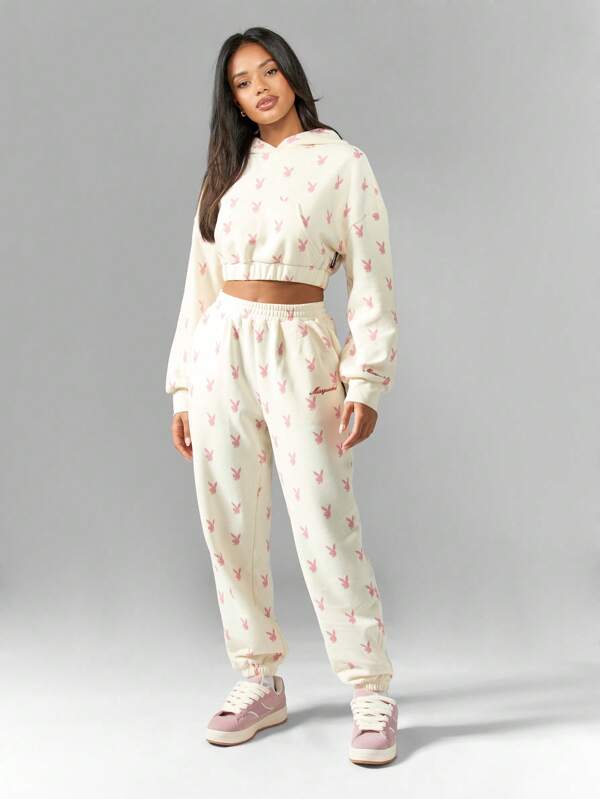 Missguided Missguided X Playboy MISSGUIDED Casual Athletic Cropped Hoodie Sweatshirt Long Sleeve