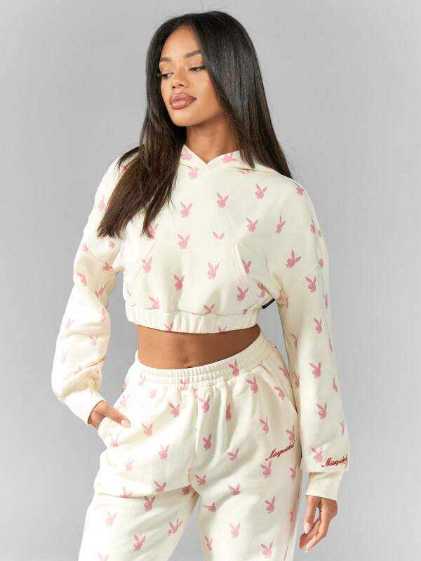 Missguided Missguided X Playboy MISSGUIDED Casual Athletic Cropped Hoodie Sweatshirt Long Sleeve
