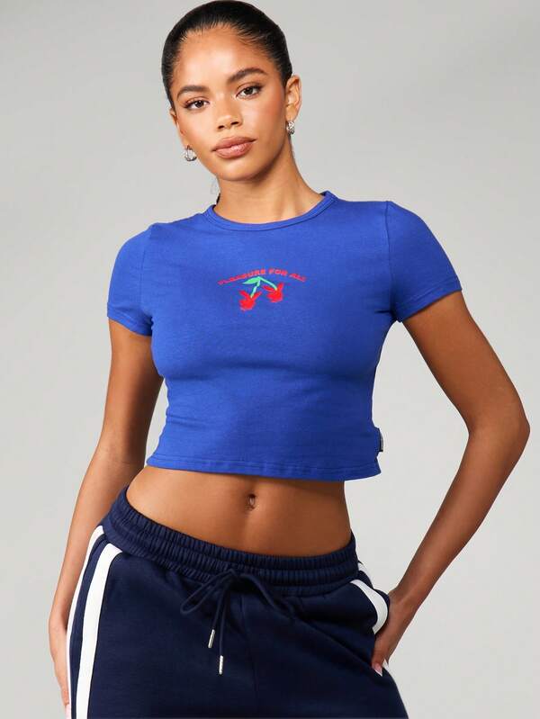 missguided Missguided x Playboy MISSGUIDED Cherry Print Fitted Baby Tee With Cropped Design