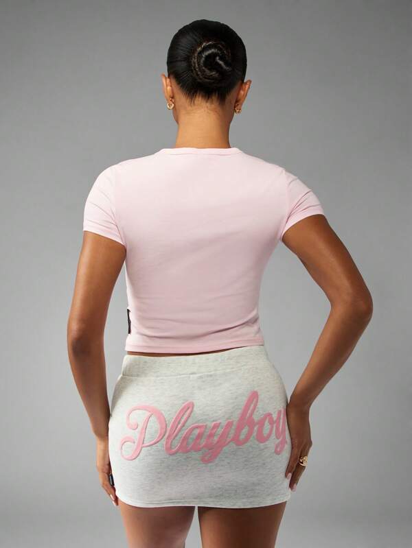 Missguided Missguided X Playboy MISSGUIDED Classic Baby Tee Short Sleeve Form Fitting Crop Top