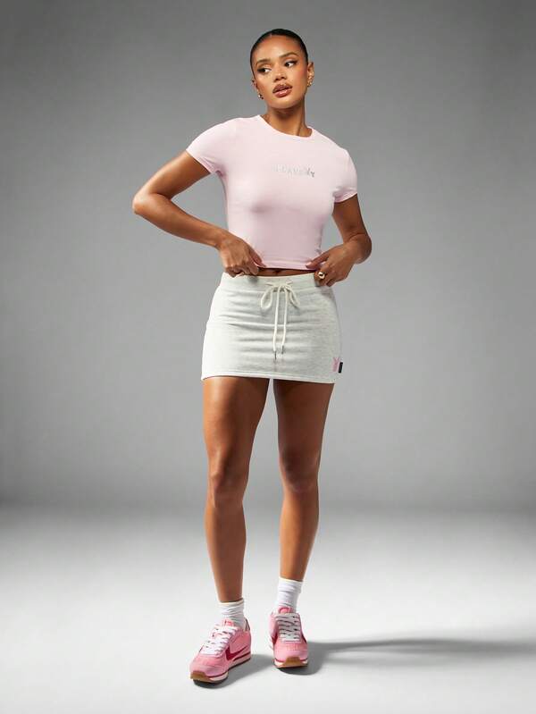 Missguided Missguided X Playboy MISSGUIDED Classic Baby Tee Short Sleeve Form Fitting Crop Top