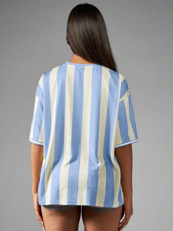 Missguided Missguided X Playboy MISSGUIDED Classic Retro Style Oversized Jersey Mesh Striped Women T-Shirts