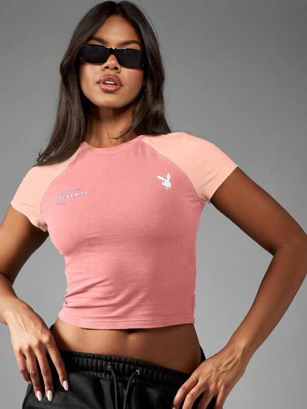 missguided Missguided x Playboy MISSGUIDED Cotton Short Sleeve Fitted Crop Top Graphic Women T-Shirt