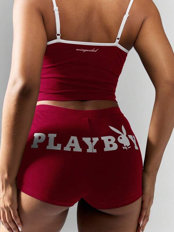 Missguided Missguided X Playboy MISSGUIDED Crop Tank And Booty Shorts Two Piece Activewear Set