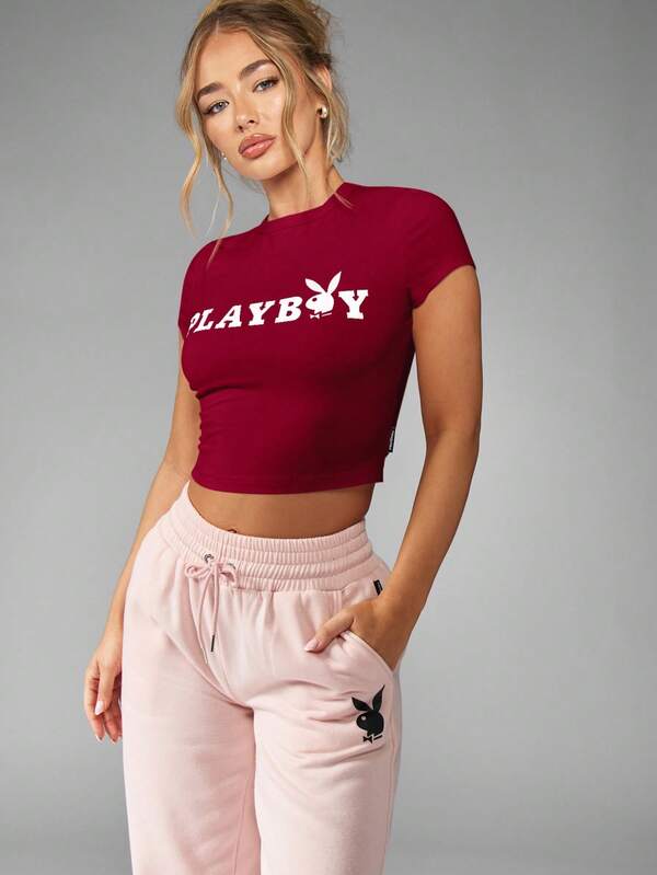 Missguided Missguided X Playboy MISSGUIDED Cropped Graphic Baby Tee With Logo Print