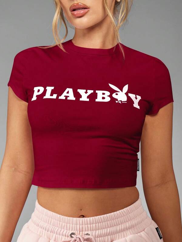 missguided Missguided x Playboy MISSGUIDED Cropped Graphic Baby Tee With Logo Print