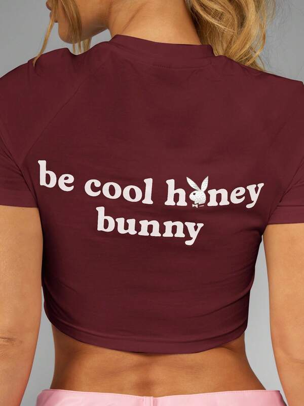 missguided Missguided x Playboy MISSGUIDED Cropped Logo Print T-Shirt With Bunny Design