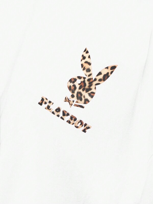 Missguided Missguided X Playboy MISSGUIDED Cropped Oversized T Shirt With Leopard Print Logo