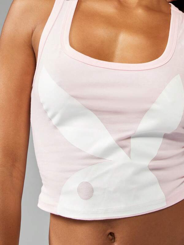 Missguided Missguided X Playboy MISSGUIDED Cropped Sleeveless Tank Top With Bunny Logo Print