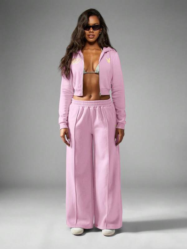 Missguided Missguided X Playboy MISSGUIDED Cropped Zip Up Hoodie With Number Detail