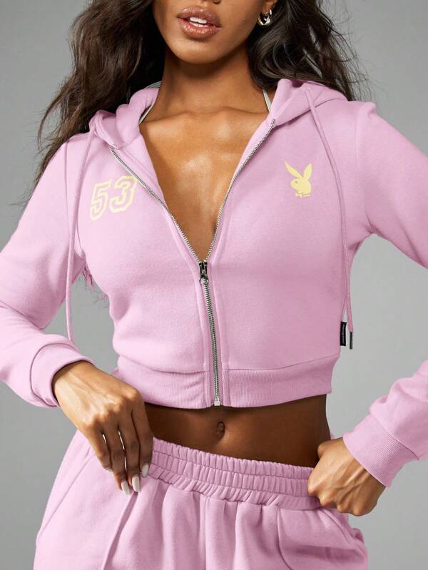 missguided Missguided x Playboy MISSGUIDED Cropped Zip Up Hoodie With Number Detail