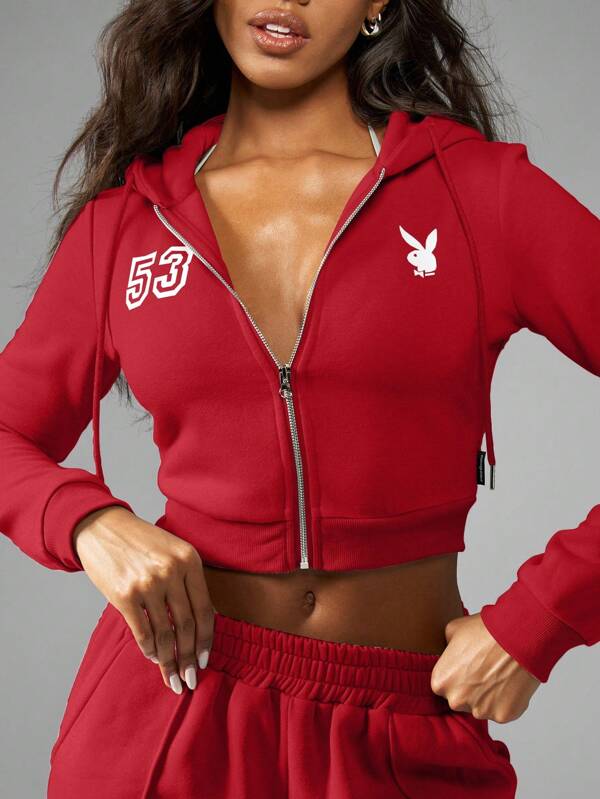 missguided Missguided x Playboy MISSGUIDED Cropped Zip Up Sweatshirt Includes Bunny Logo