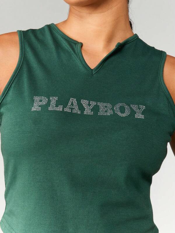 Missguided Missguided X Playboy MISSGUIDED Crystal Embellished Bunny Logo Fitted Crop Tank