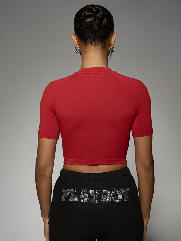 Missguided Missguided X Playboy MISSGUIDED Crystal Embellished Baby T Shirt With Rhinestone Logo