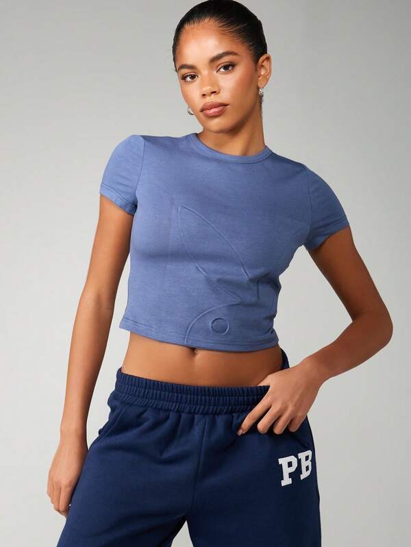 Missguided Missguided X Playboy MISSGUIDED Embossed Baby Tee With Crop Design