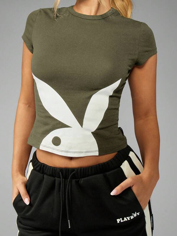 Missguided Missguided X Playboy MISSGUIDED Fitted Crop Tee With Bunny Logo Design