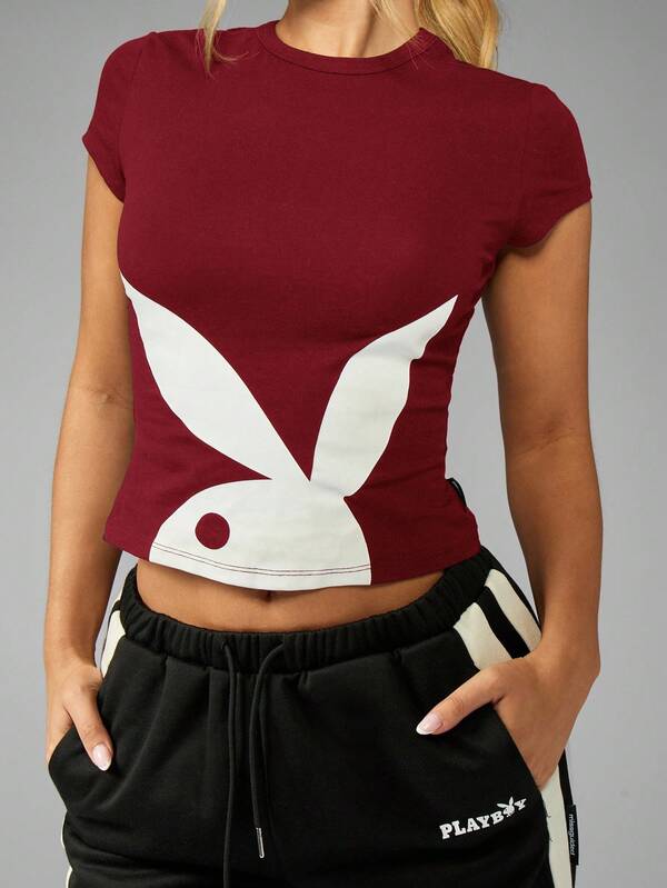 Missguided Missguided X Playboy MISSGUIDED Fitted Crop Top With Bunny Logo Print Design