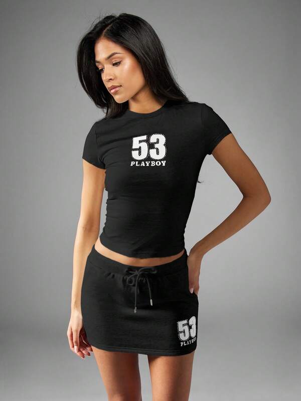 Missguided Missguided X Playboy MISSGUIDED Fitted Crop Top With Graphic Number Print