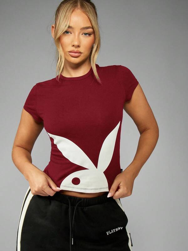 missguided Missguided x Playboy MISSGUIDED Fitted Crop Top With Bunny Logo Print Design