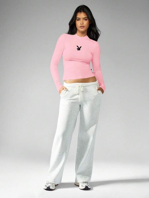 Missguided Missguided X Playboy MISSGUIDED Fitted Long Sleeve Top With Bunny Logo