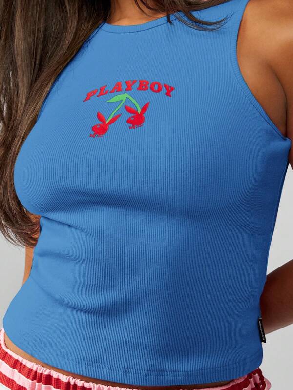 missguided Missguided x Playboy MISSGUIDED Fitted Racer Back Tank Top With Cherry Design
