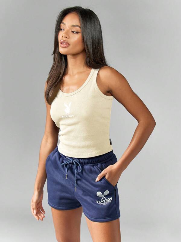 Missguided Missguided X Playboy MISSGUIDED Fitted Ribbed Knit Scoop Neck Crop Tank Top