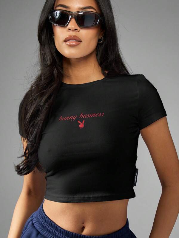 missguided Missguided x Playboy MISSGUIDED Graphic Tee Crop Top Retro Aesthetic Y2K Style