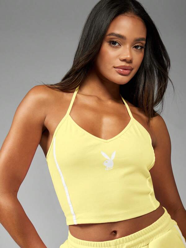 Missguided Missguided X Playboy MISSGUIDED Halter Racerback Crop Tank Top Is Breathable