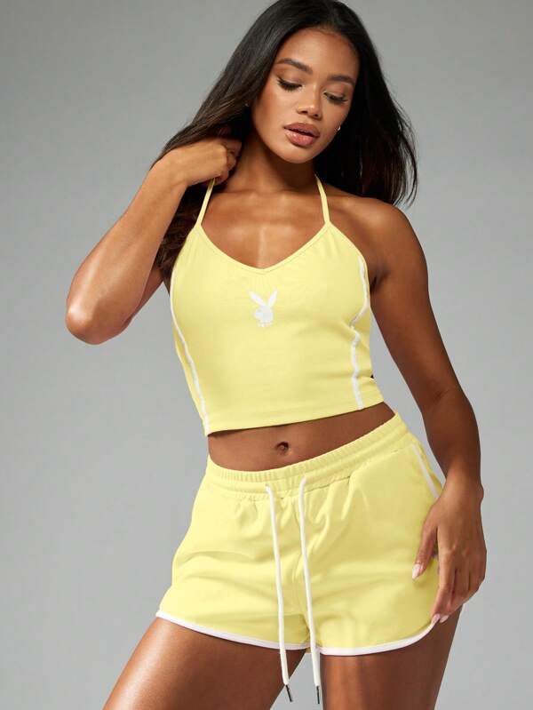 missguided Missguided x Playboy MISSGUIDED Halter Racerback Crop Tank Top Is Breathable